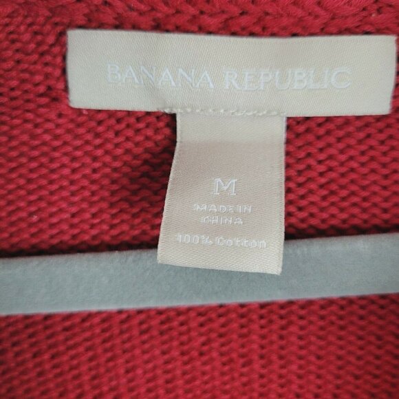 Banana Republic Medium Cardigan Sweater Red Gold Buttons Turtleneck Holidays - Picture 8 of 9